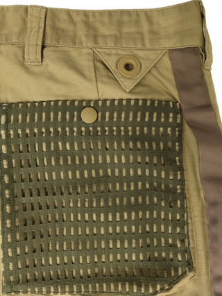 Khaki Pants With Mesh And Trimming Details