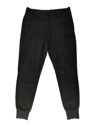 Black Cotton Long Pants With Drawstring Waist And Zipper Front