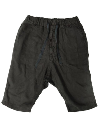 Black Linen Low Crotch Capri Pants With Drawstring