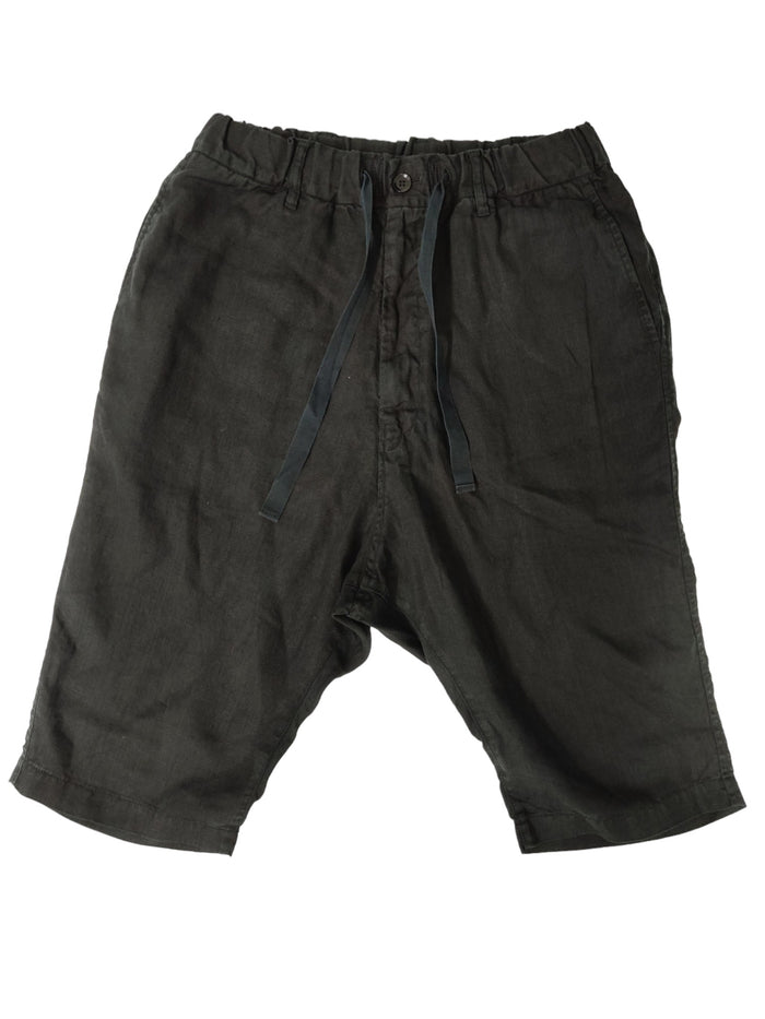 Black Linen Low Crotch Capri Pants With Drawstring