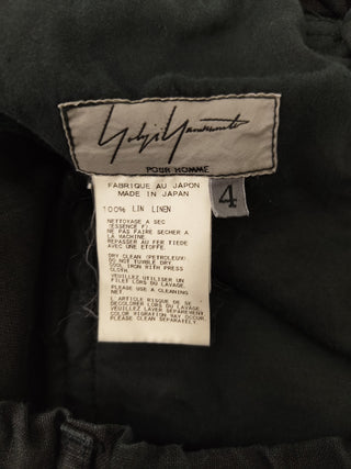 Black Linen Low Crotch Capri Pants With Drawstring