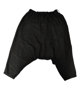 Black Elastic Waist Linen Mid Length Pants