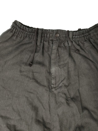 Black Elastic Waist Linen Mid Length Pants