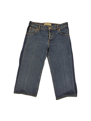 Blue Denim Cropped Buttoned Up Jeans With Darker Shaded Sides