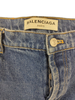 Blue Denim Cropped Buttoned Up Jeans With Darker Shaded Sides