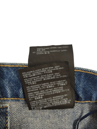 Blue Denim Cropped Buttoned Up Jeans With Darker Shaded Sides