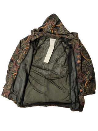 Dark Olive Autumn Leaves Print Button Up Zip Up Jacket