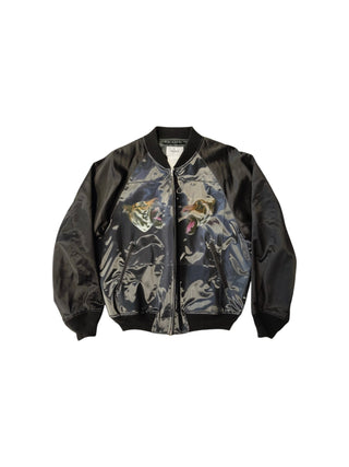 Black Bomber With 3D Tiger Print On Chest And Back