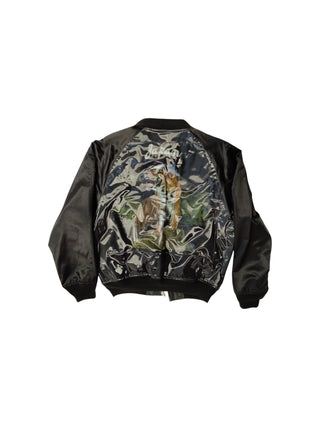 Black Bomber With 3D Tiger Print On Chest And Back