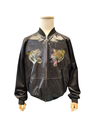 Black Bomber With 3D Tiger Print On Chest And Back