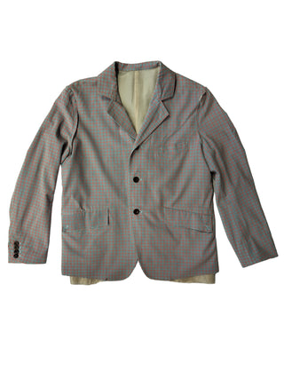 Blue And Vermillion Checkered Suit Jacket