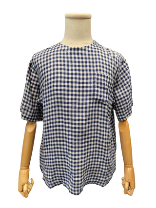 Blue Checkered Linen Top