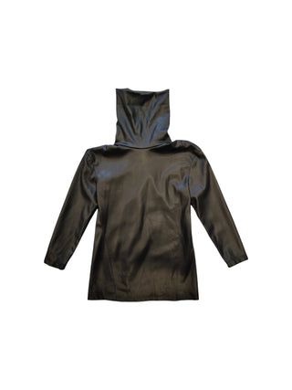 Black Faux Leather Turtle Neck One-Piece Dress