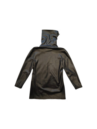 Black Faux Leather Turtle Neck One-Piece Dress