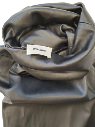 Black Faux Leather Turtle Neck One-Piece Dress