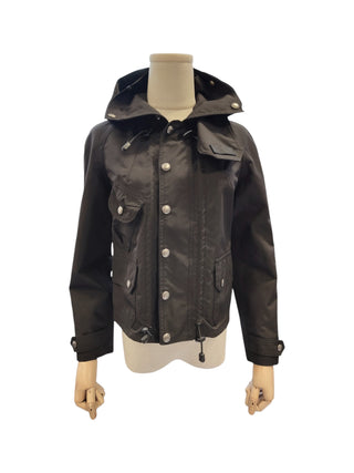 Black Windbreaker With Fold-Away Hood