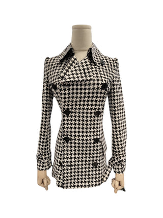Black And White Hounds-Tooth Trenchcoat