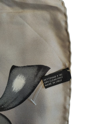 Grey And Yellowish Tone Silk Square Scarf With Floral Print