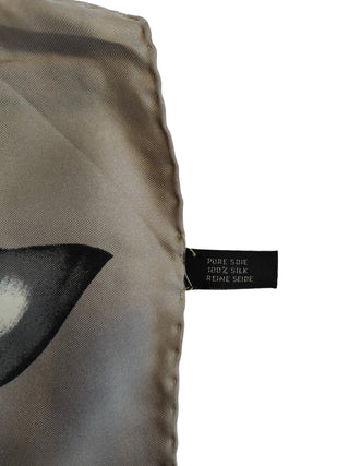 Grey And Yellowish Tone Silk Square Scarf With Floral Print