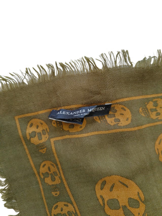 Khaki Green Signature Scull Wool And Cashmere Scarf