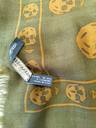 Khaki Green Signature Scull Wool And Cashmere Scarf