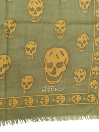 Khaki Green Signature Scull Wool And Cashmere Scarf