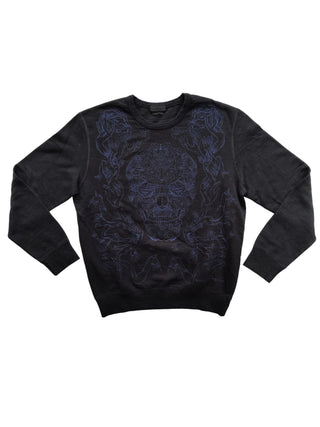 Black And Blue Knitting Signature Skull Print Sweatshirt