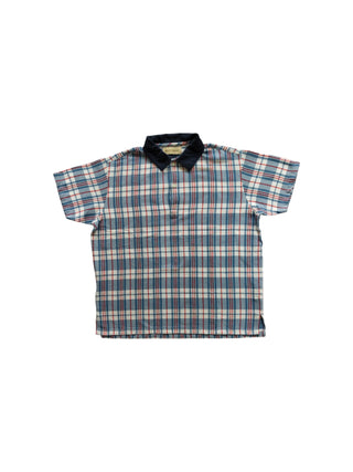 Blue And Red Plaid Print Vintage Look Polo Shirt