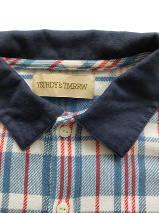 Blue And Red Plaid Print Vintage Look Polo Shirt