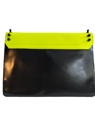 Black And Neon Yellow Shiny Leather Clutch