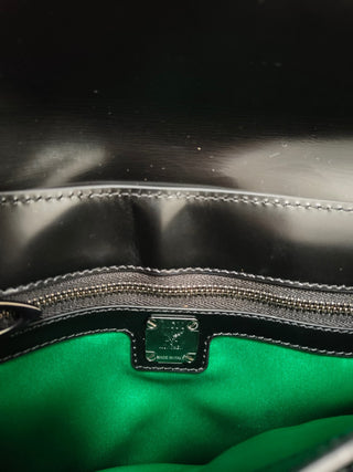 Black And Neon Yellow Shiny Leather Clutch