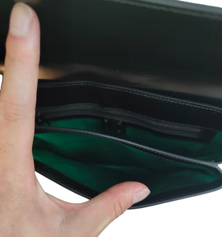 Black And Neon Yellow Shiny Leather Clutch