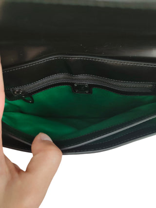 Black And Neon Yellow Shiny Leather Clutch