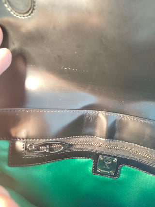 Black And Neon Yellow Shiny Leather Clutch