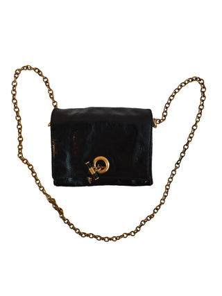 Black Patent Mini Shoulder Bag With Gold Chain Strap
