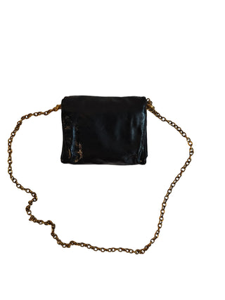 Black Patent Mini Shoulder Bag With Gold Chain Strap