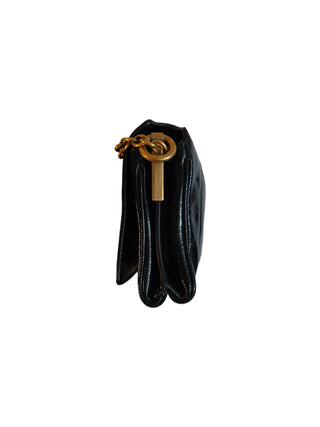 Black Patent Mini Shoulder Bag With Gold Chain Strap