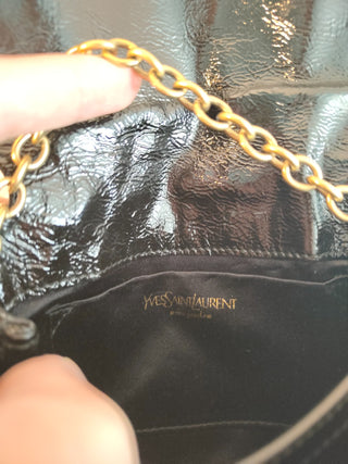 Black Patent Mini Shoulder Bag With Gold Chain Strap