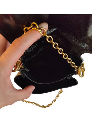 Black Patent Mini Shoulder Bag With Gold Chain Strap