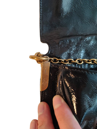 Black Patent Mini Shoulder Bag With Gold Chain Strap