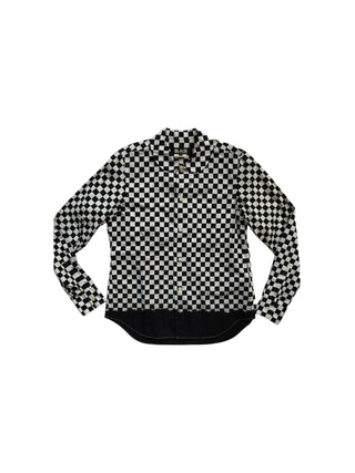 Black And White Checkered Shirt With Signature Round Collar