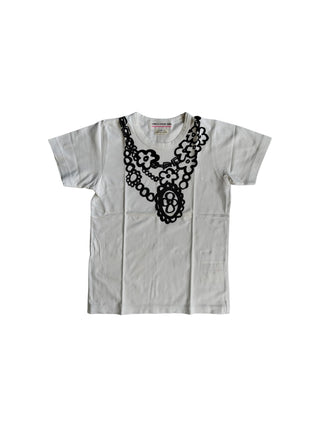 White T-Shirt With Black Floral Necklace Print