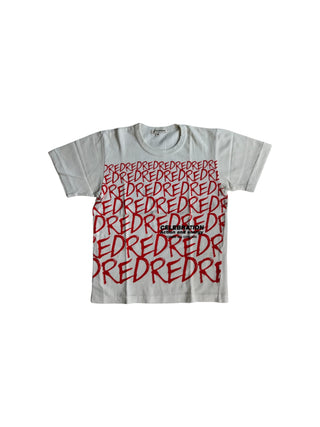 White T-Shirt With Red Celebration Overall Print