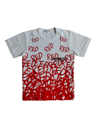 White T-Shirt With Red Celebration Random Print