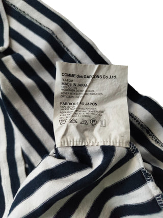 Long Sleeved Striped Tee With Red Color Block On The Front