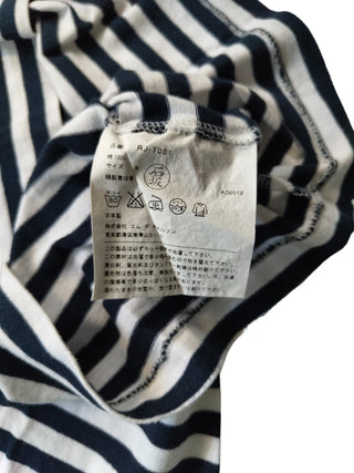 Long Sleeved Striped Tee With Red Color Block On The Front