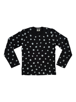 Black Cotton T-Shirt With Overall White Paint Polka Dots