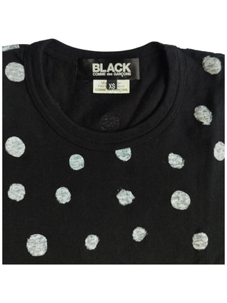 Black Cotton T-Shirt With Overall White Paint Polka Dots