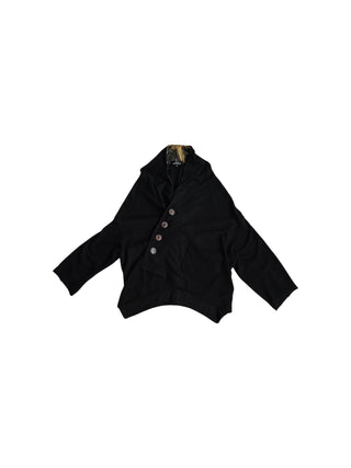 Black Thin Wool 4-Buttoned Cardigan
