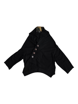 Black Thin Wool 4-Buttoned Cardigan